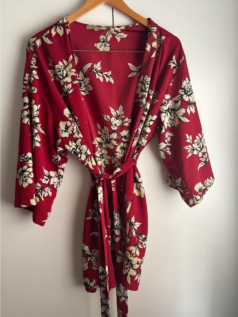 Papaya Red Floral Wrap Blouse with Cream Flowers